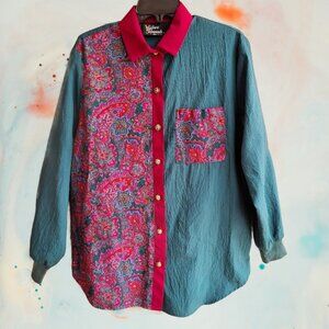 Silver Threads Vintage Womens Top Blouse Combo Long Sleeves Size L